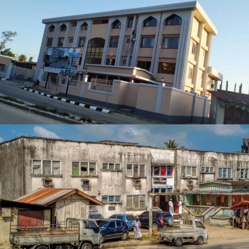 Mkoani Hotel renovation — before and after, Pemba Island